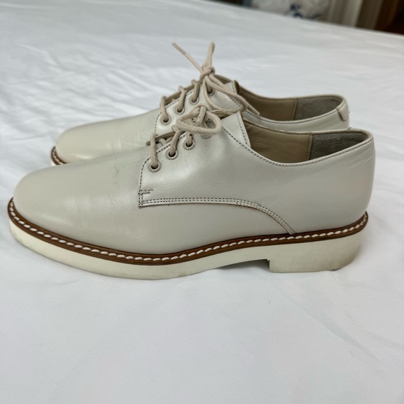 Hotic Cream Leather Women\'s Oxford Loafers Size 38
